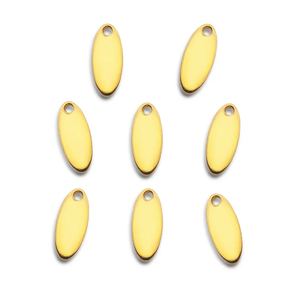 

5pc Vacuum Plating 201 Stainless Steel Charms Laser Cut Oval Golden 12x5x1mm Hole: 1.2mm