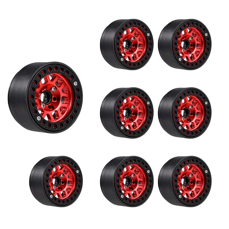 

8PCS 1.9 Metal Beadlock Wheel Hub Rim For 1/10 RC Crawler Axial SCX10 90046 AXI03007 Traxxas TRX4 Redcat D90,Red