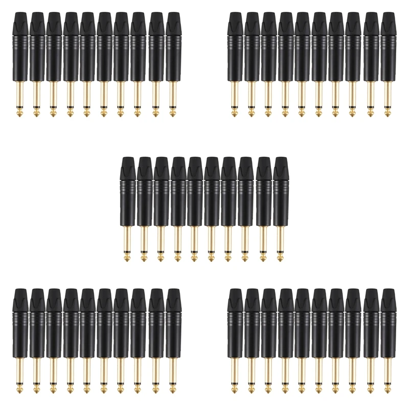 

Gold Plating 50Pcs Plug Mono Professional 2 Pole 6.35 Mm 6.5Mm Stereo Jack Plug Neutrik 6.35Mm Jack Black