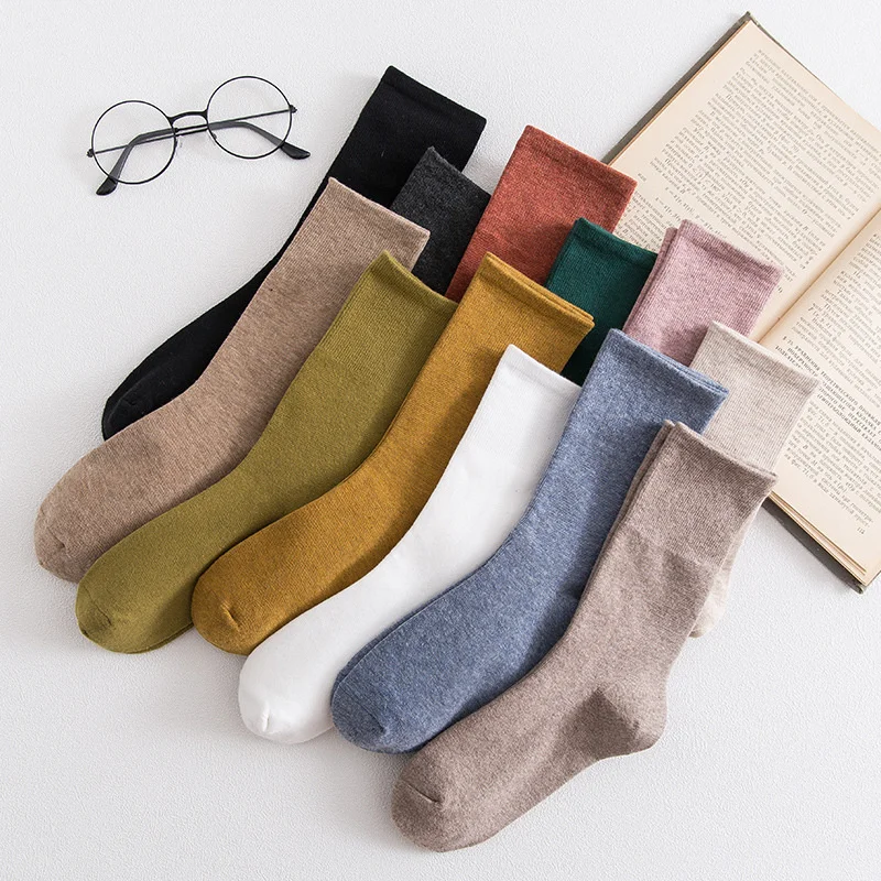 

Solid Color Socks Middle Tube Knitted Japanese Korea Loose Long Socks Women Pile Ins Soft Spring And Autumn Fashion Girls Socks