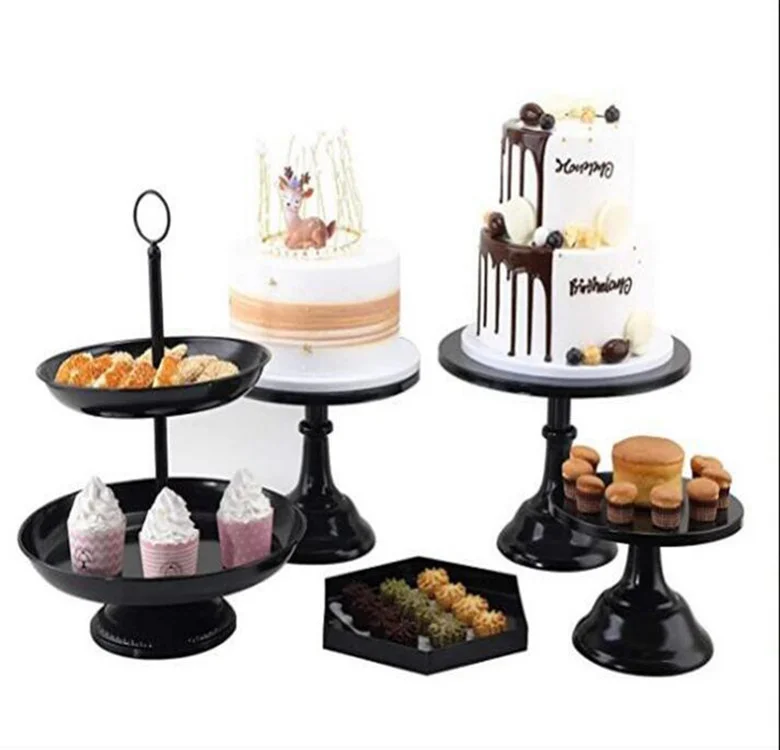 

Black dessert table ornaments European cake rack props LACE CAKE inventory heart rack set