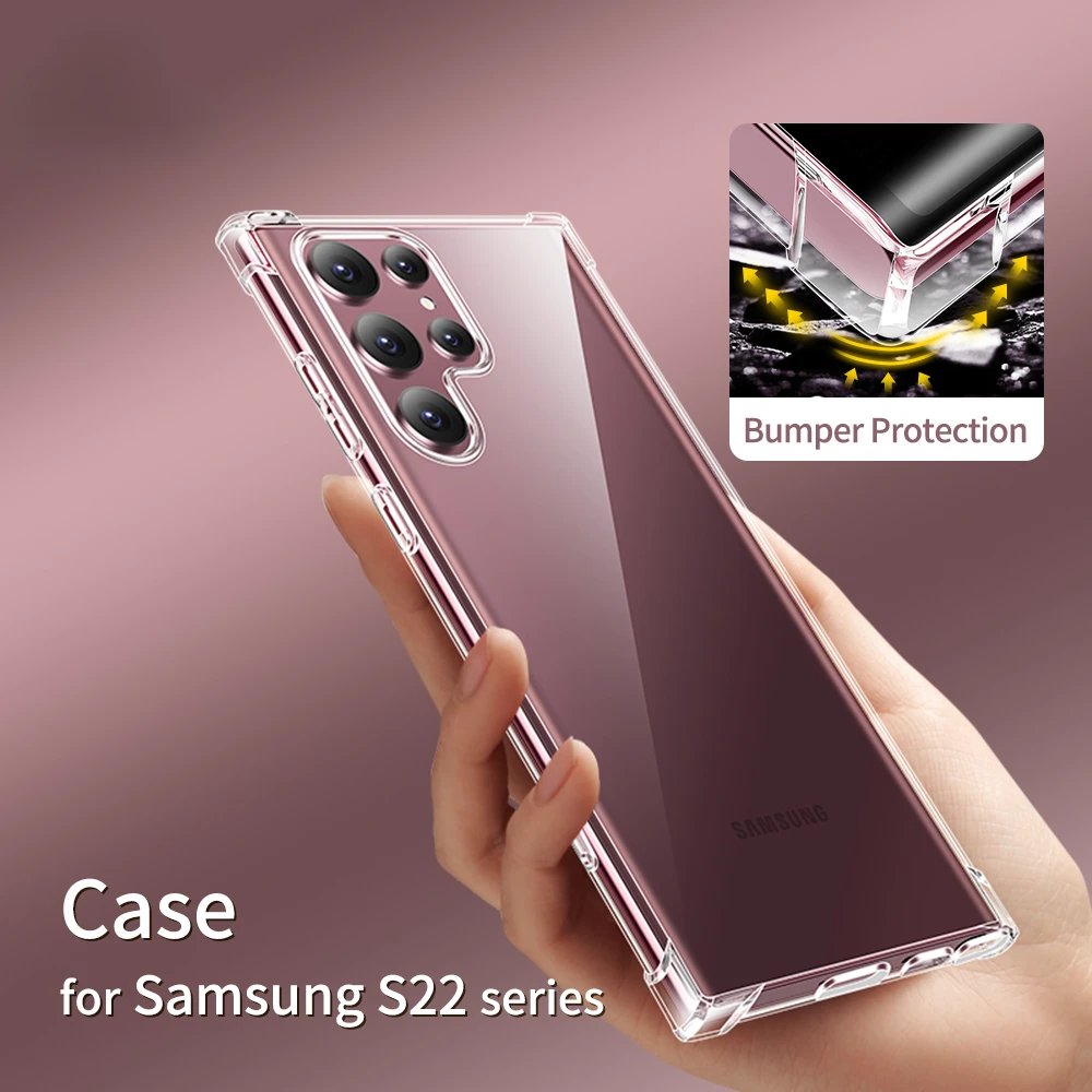 

SmartDevil Bumper Case for Samsung Galaxy S22 Ultra Soft Transparent Black Cover for Samsung S22 Plus Airbag Anti Drop