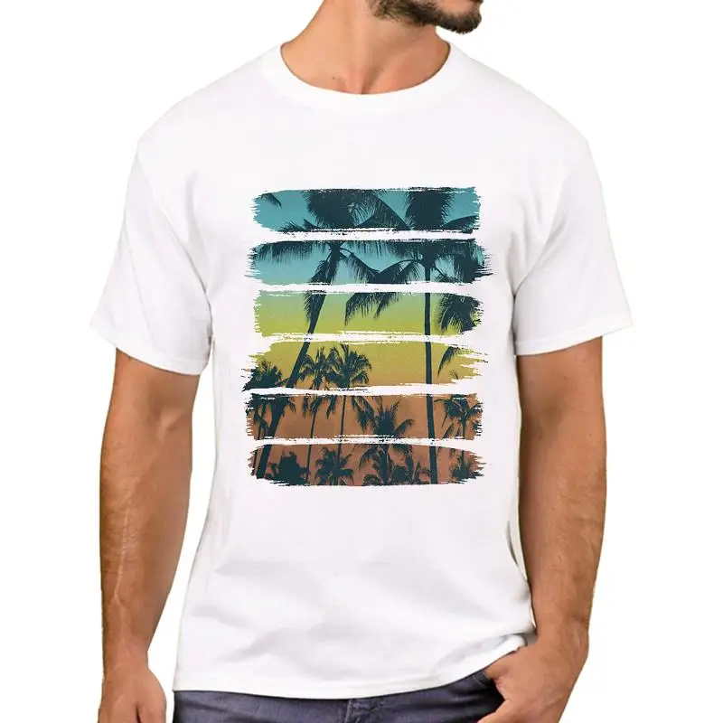 

FPACE Hipster Tropical Brush Strokes Racerback Men T-Shirt Short Sleeve Tshirts Geometric Sunset Printed T Shirts Funny Tee