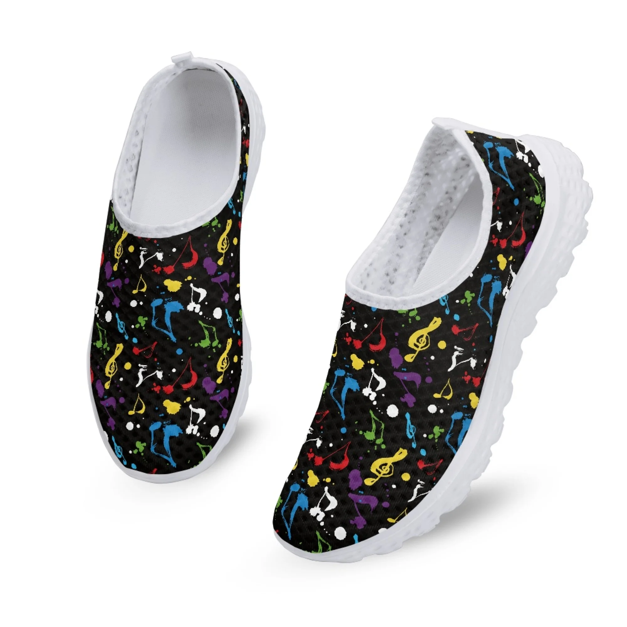 

Yikeluo Vintage Tie-Dye Musical Note Print Women Shoes Flats Summer Breathable Slip-on Mesh Sneakers Casual Loafers zapatillas
