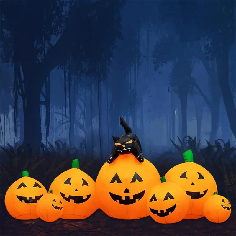 

8 Feet Halloween Inflatable Pumpkin With Built-in LED Lights Witch Cat Pumpkin Role-playing Horror Props Home Halloween Supplies