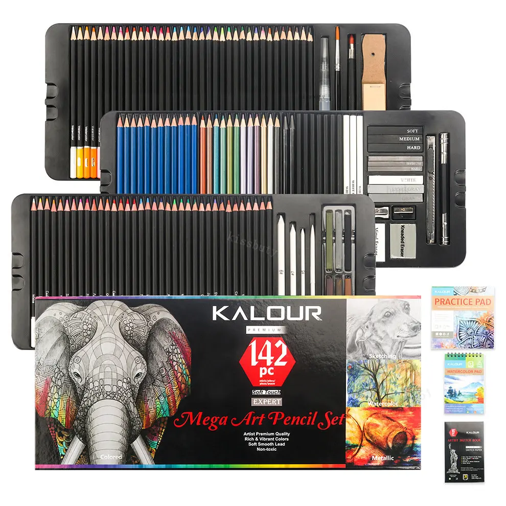 

KALOUR 142Pcs Colored Pencils Set Painting Sketch Watercolor Metallic Pencil Complete Artist Kit Drawing Sketchpad Art Supplies