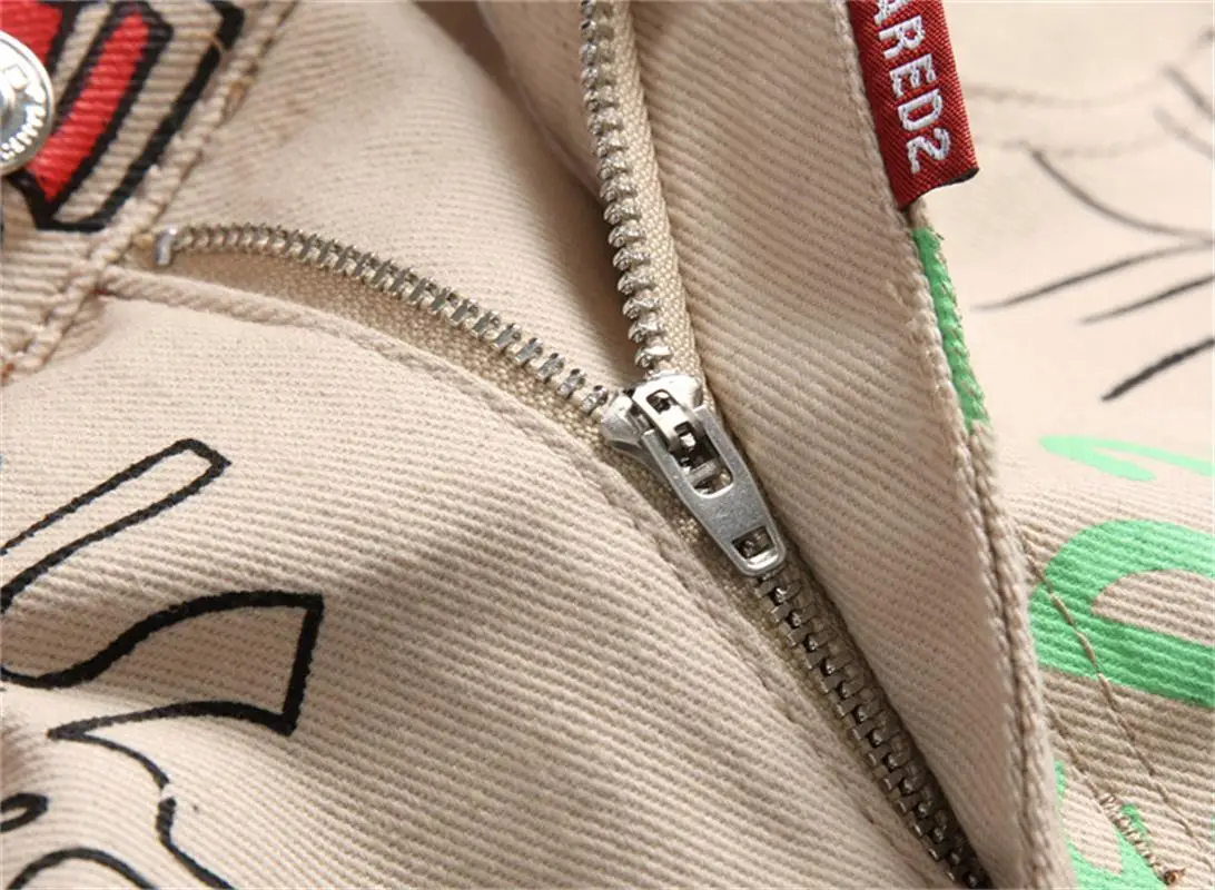 Men's 2023 Spring/Summer New Character Abstract Graffiti Painted Print Street Hip Hop Rock Stretch Skinny Jeans