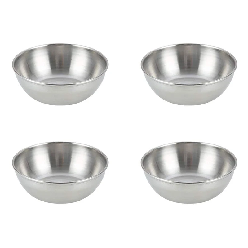 

4Pcs Stainless Steel Sauce Dishes Round Seasoning Dishes Sushi Dipping Bowl Saucers Bowl Mini Appetizer Plates