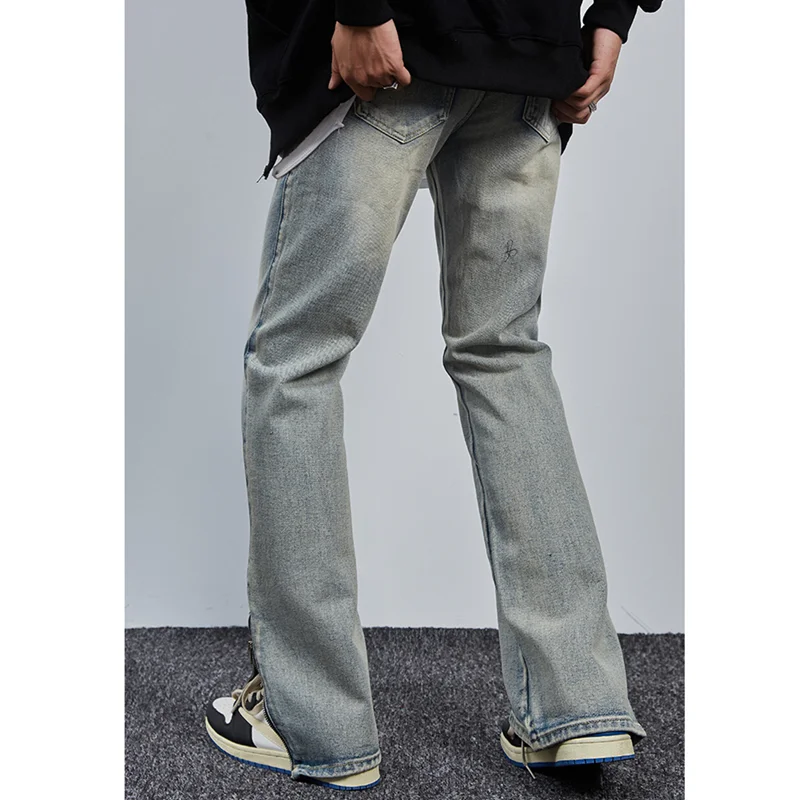 Streetwear Men Open Leg Zipper Jeans Straight Cylinder Loose Street Trousers Autumn Female Fashion Temperament Micro Flare Pants