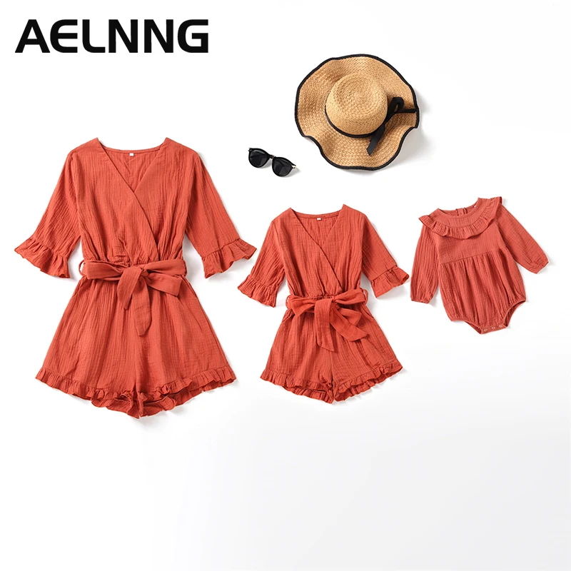 

Family Matching Outfits Mother Kids Baby Girl Rompers Summer Mom Daughter Jumpsuit Outfits Mommy And Me Women's Clothing 9195