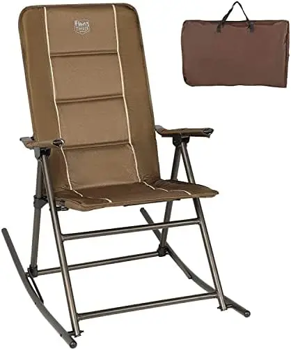 

High Back Rocker Lawn Side Pocket Portable Rocking Chair for Camping Porch Yard Garden Indoor, Heavy Duty Supports 300 LBS, Bro