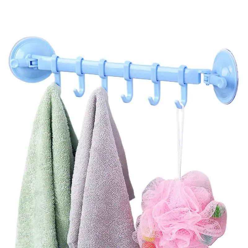 

Bathroom Kitchen Storage Hooks Pot And Pan Wall Mounted Rail Hanger Racks With 6 Hooks Double Suction Cup Towel Rack Hanging