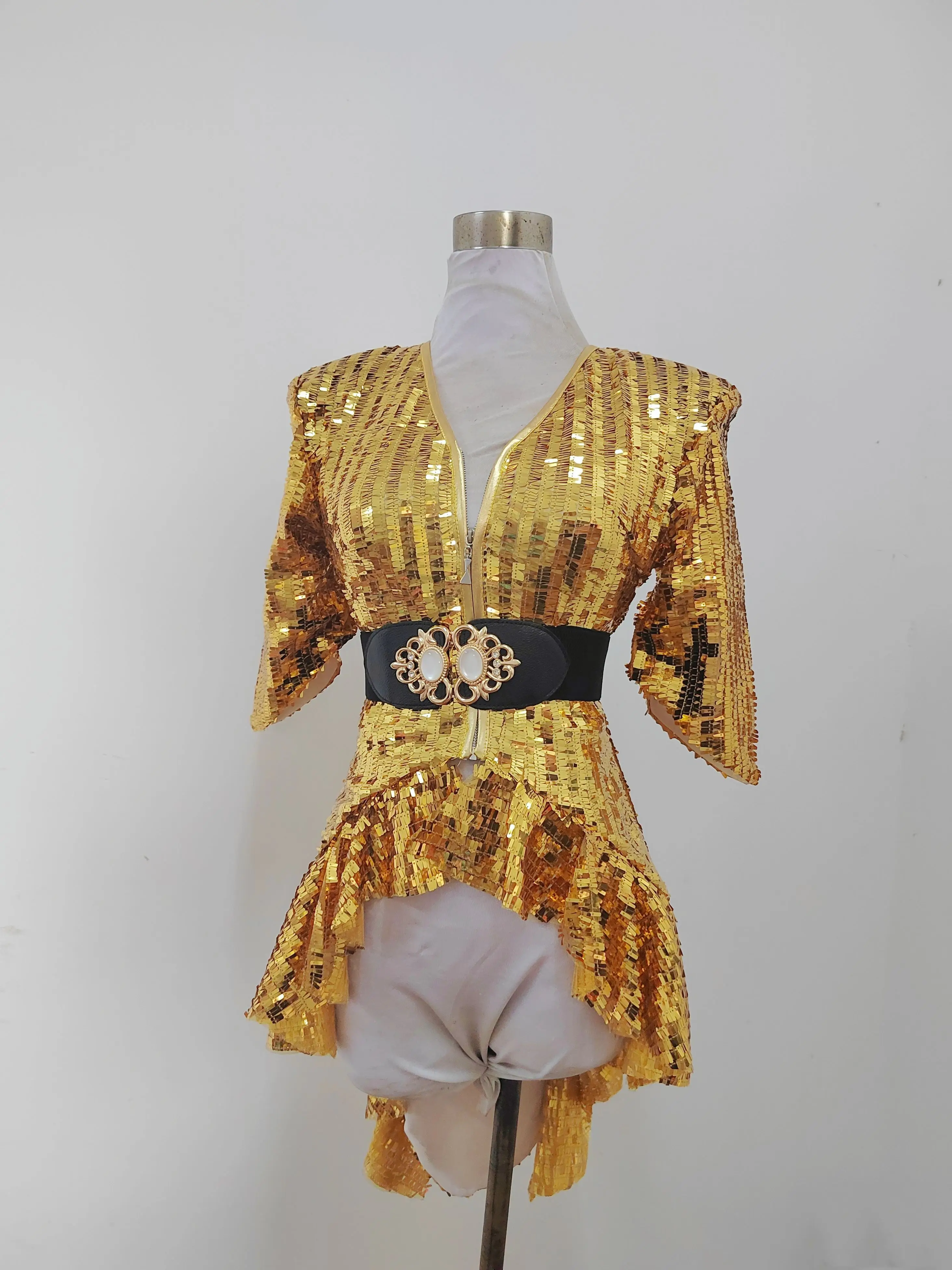 Сценический костюм с золотыми блестками женский танцовщицы Gogo одежда для