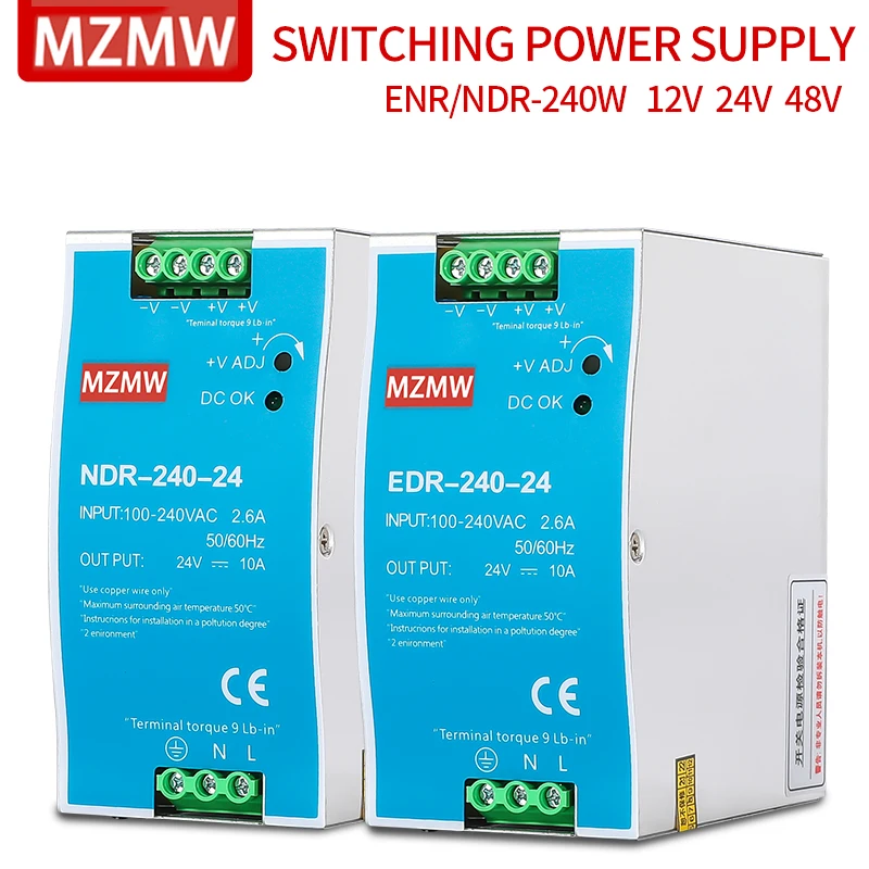 

MZMW DIN Rail Type Switching Power Supply EDR-240W DC NDR-240W 240W-24V48V Switching Power Supply