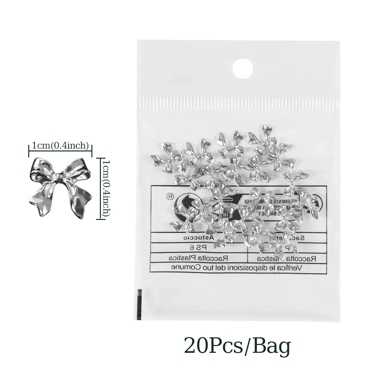 20 шт. Y2K металлическая лента с бантом для дизайна ногтей подвески Kawaii 3D украшения