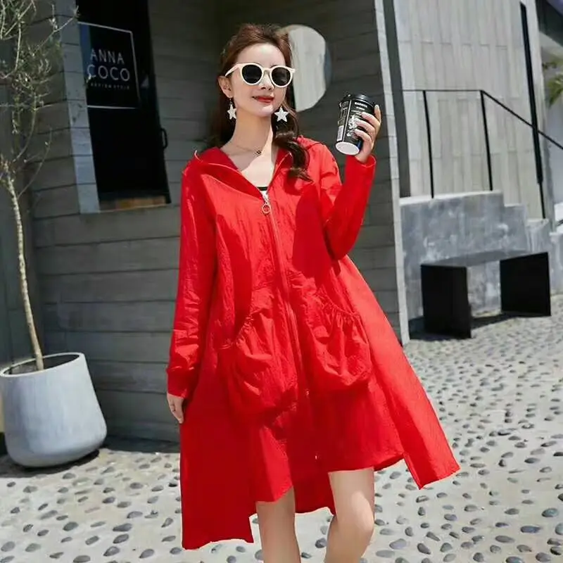 

2022 Women Summer New Sun Protection Hooded Clothing Female Long Solid Casual Jackets Ladies Loose Sun-Proof Outerwear E21