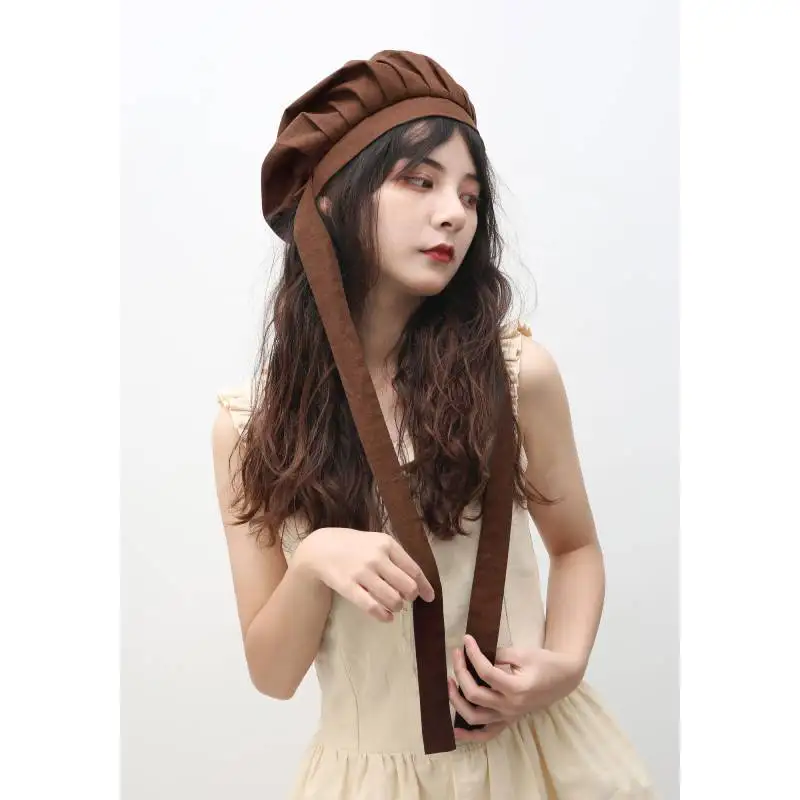 

DAZCOS Linen Mop Cap Medieval Lined Bonnet Nightcap Sleep Hat Cotton Hat Colonial Maid Hat Amish Night Cap Brown Black