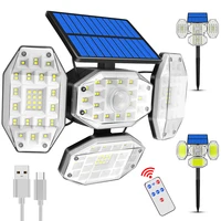 2000w 2in1 solarusb chargeable four heads 164led 3 modes motion sensor street wall lamp lawm light grage garland path lamp