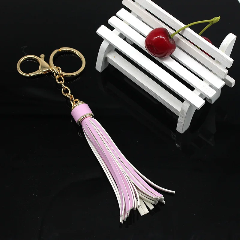 PU Leather Keychain for Women Fashion Car Tassel Keychain Key Ornament Multi-Color Keyrings Gift for Her High Quality Wholesale