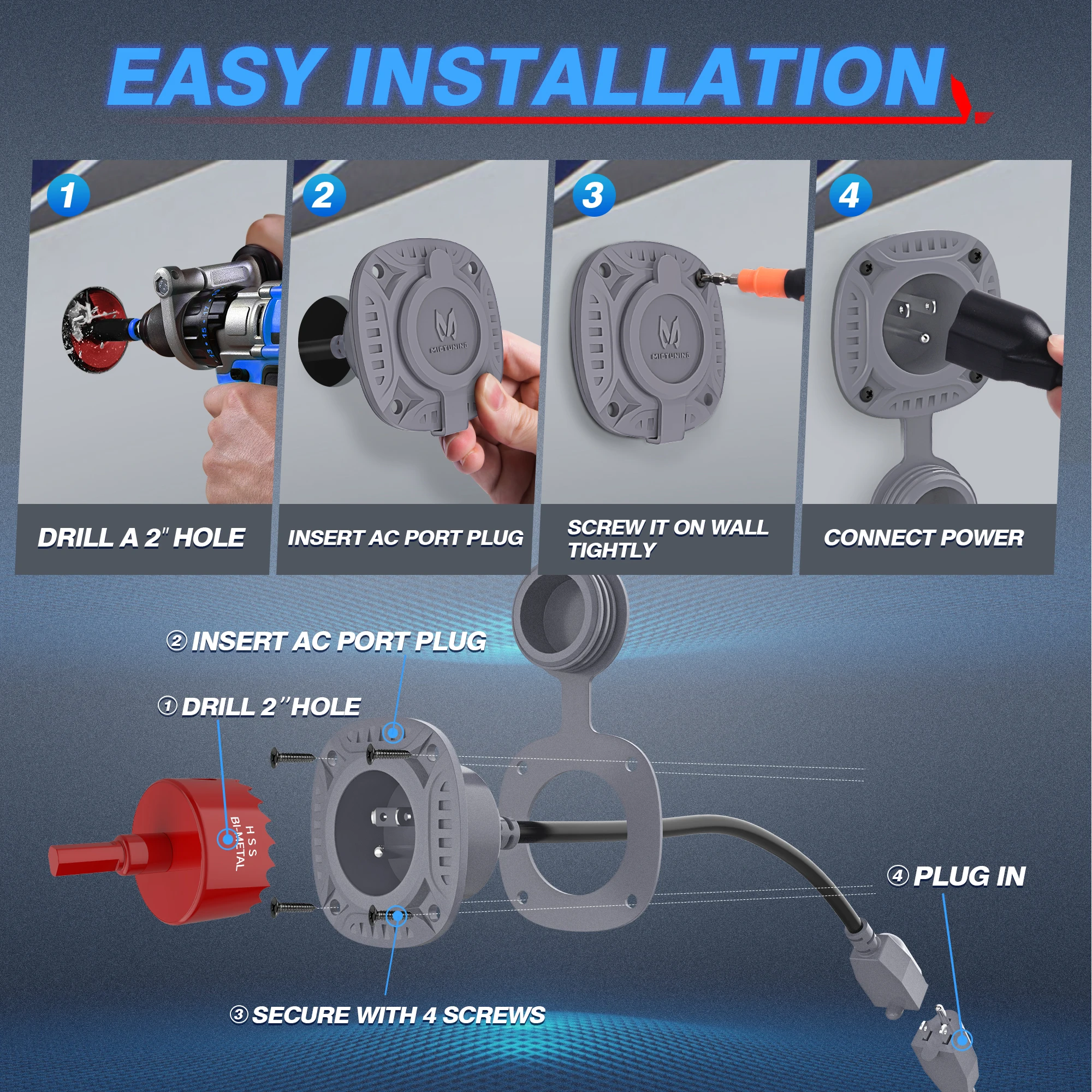 MICTUNING 125 В переменного тока автомобильная розетка для мотоцикла с 20-дюймовым