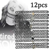 12pcsset lace fishline choker necklaces women girls stretchy gothic punk elastic hollow chain chocker collar necklace jewelry