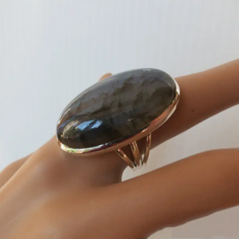 

Trendy Silver Color Large Blue Oval Shaped Turquoise Stone Crystal Finger Ring for Women Party Jewelry Size 6-10