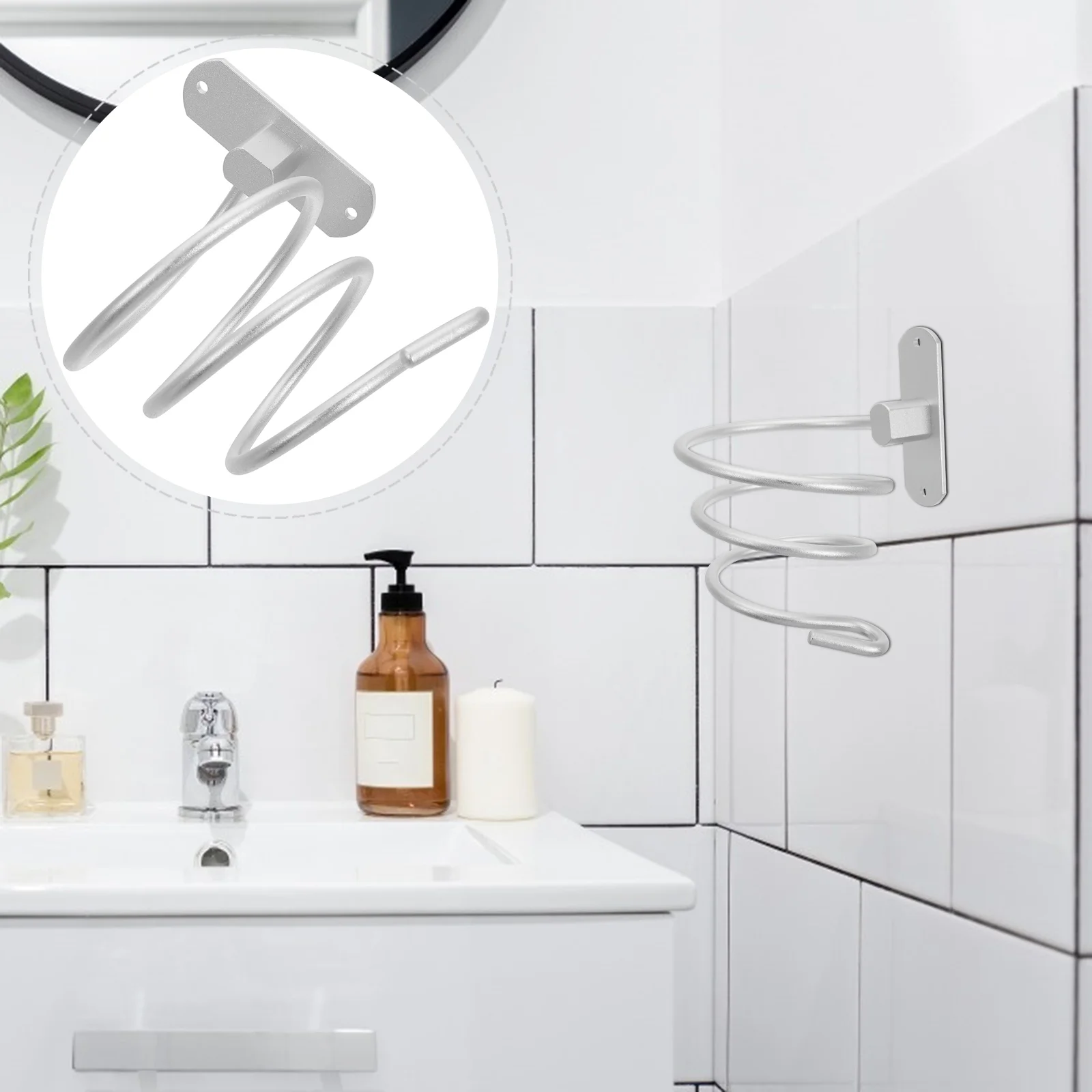 

1pc Useful Portable Wall-mounted Hairdryer Spiral Stand Hair Dryer Rack Hairdryer Support Holder