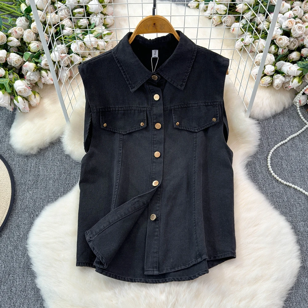 Женский джинсовый жилет модный костюм летние топы с тонкой талией + короткие юбки