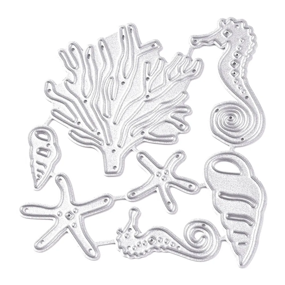 

Sea Horse Starfish Frame Metal Cutting Dies Conch Sea Grass Sea Star Stencils for DIY Scrapbook Card Making Album Envelope Decor