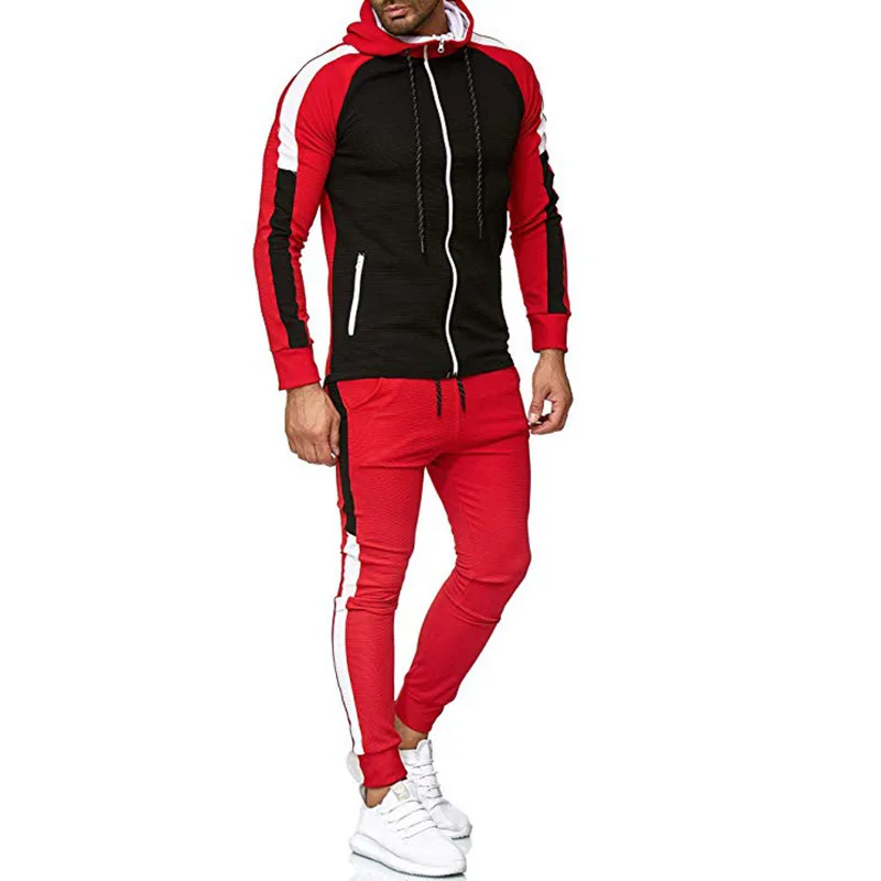 Men Hooded Sweater Sports Suit Tracksuit Men Spring Autumn New Fashion Striped Color Matching