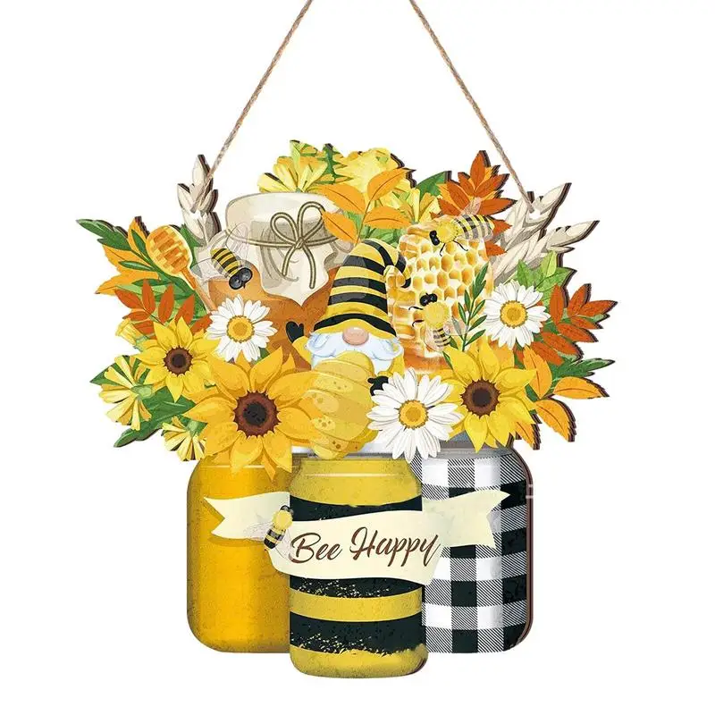 

Bee Happy Decor House Warming Gift Door Decor Hangable Spring Decor Bee Welcome Sign Honeybee Yard Sign Flower Gnome Door Decor