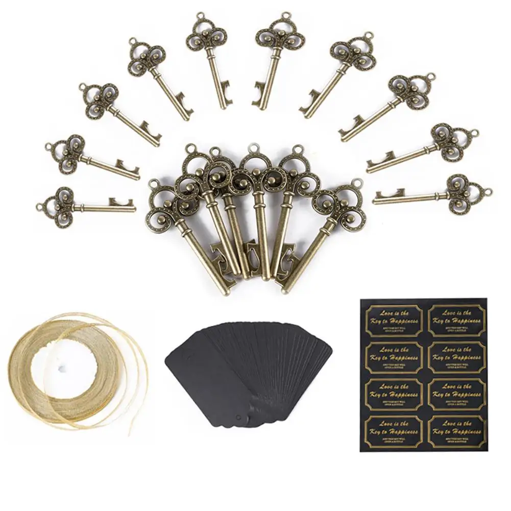 

50pcs Vintage Key Bottle Opener Pendant With Escort Card Tags Ribbon Party Favors For Wedding Patty Decoration Gift for Guest