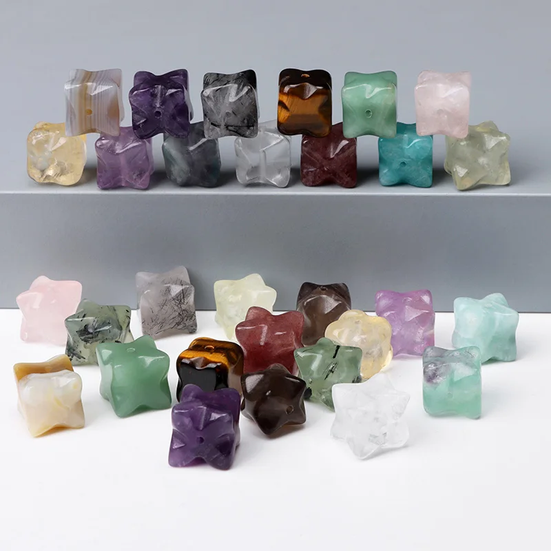 

Four Leaf Clover Stone Beads Natural Tiger Eye Amethysts Quartz Loose Spacer Beads For DIY Jewelry Making Bracelet Necklace 12mm