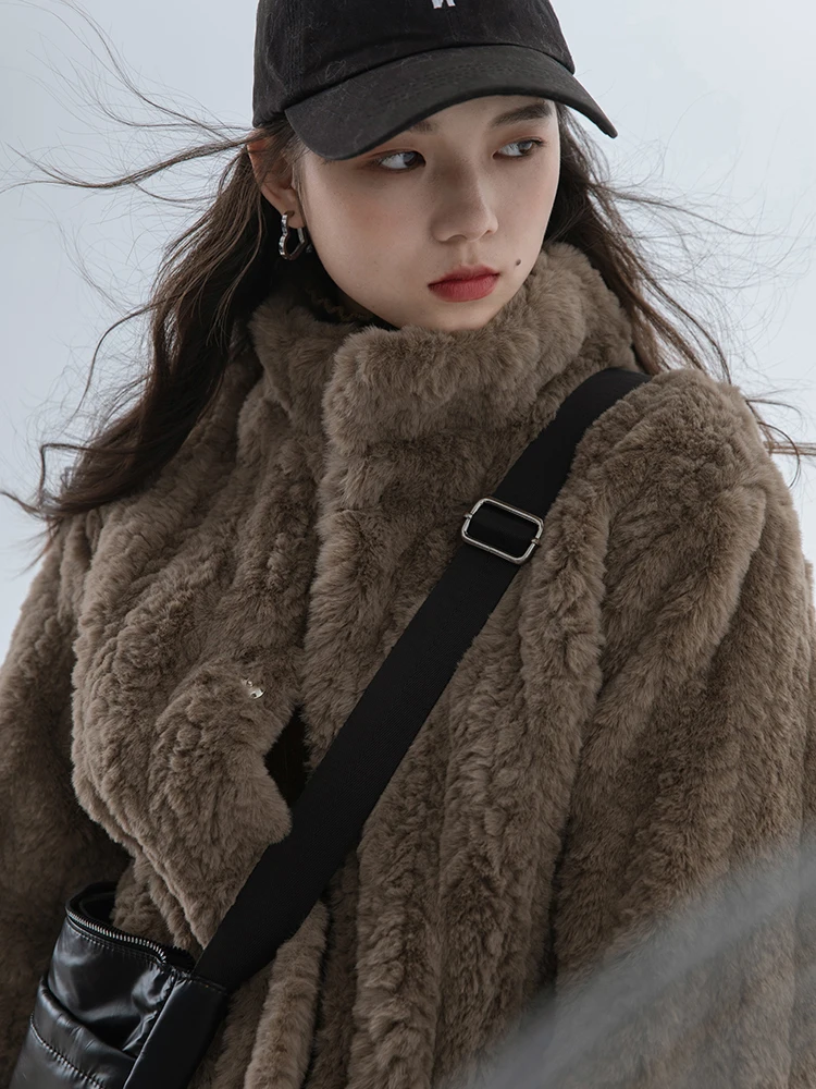 Stand-up Collar  Fur Jacket Thick Korean Warm Long Sleeve Faux Fur Coat  Winter Clothes Women 2022 Fashion Coats  Fluffy Jacket
