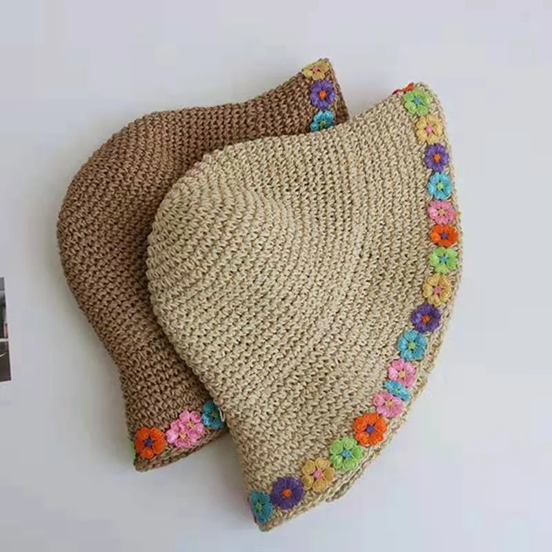 

Шляпа женская Соломенная с козырьком, Пляжная Панама от солнца в Корейском стиле, с цветным цветком, цвета хаки, бежевого, летний