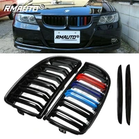 m color glossy black car front bumper kidney grille racing grill dual line for bmw e90 e91 4 door 2005 2008 car body styling kit