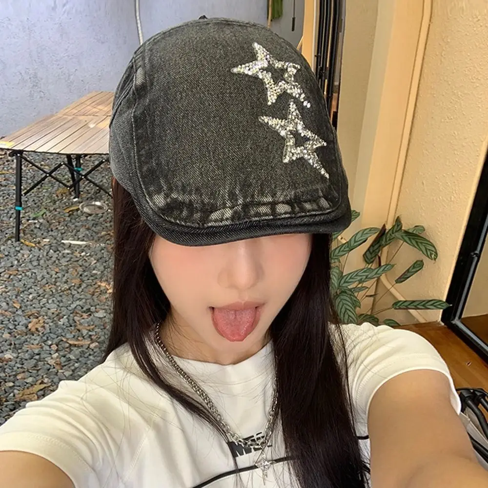 

Korean Style Star Denim Beret Casual Painter Hat Artist Hat Peaked Cap Newsboy Cap Cloth Flat Cap Girl