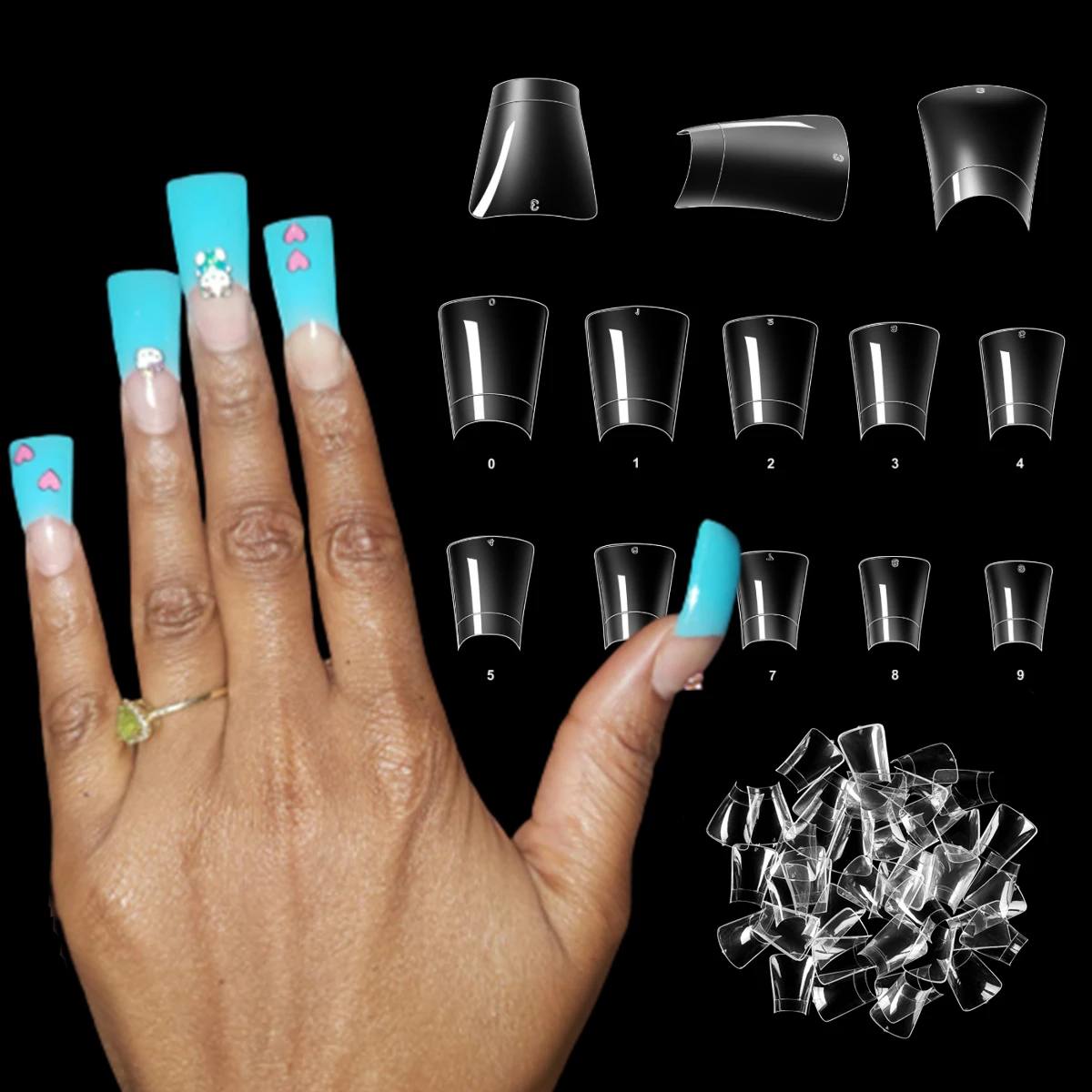 500 шт. Типсы для ногтей, широкие прозрачные накладные ногти, акриловые накладные ногти, утиные ногти, 10 размеров для маникюра