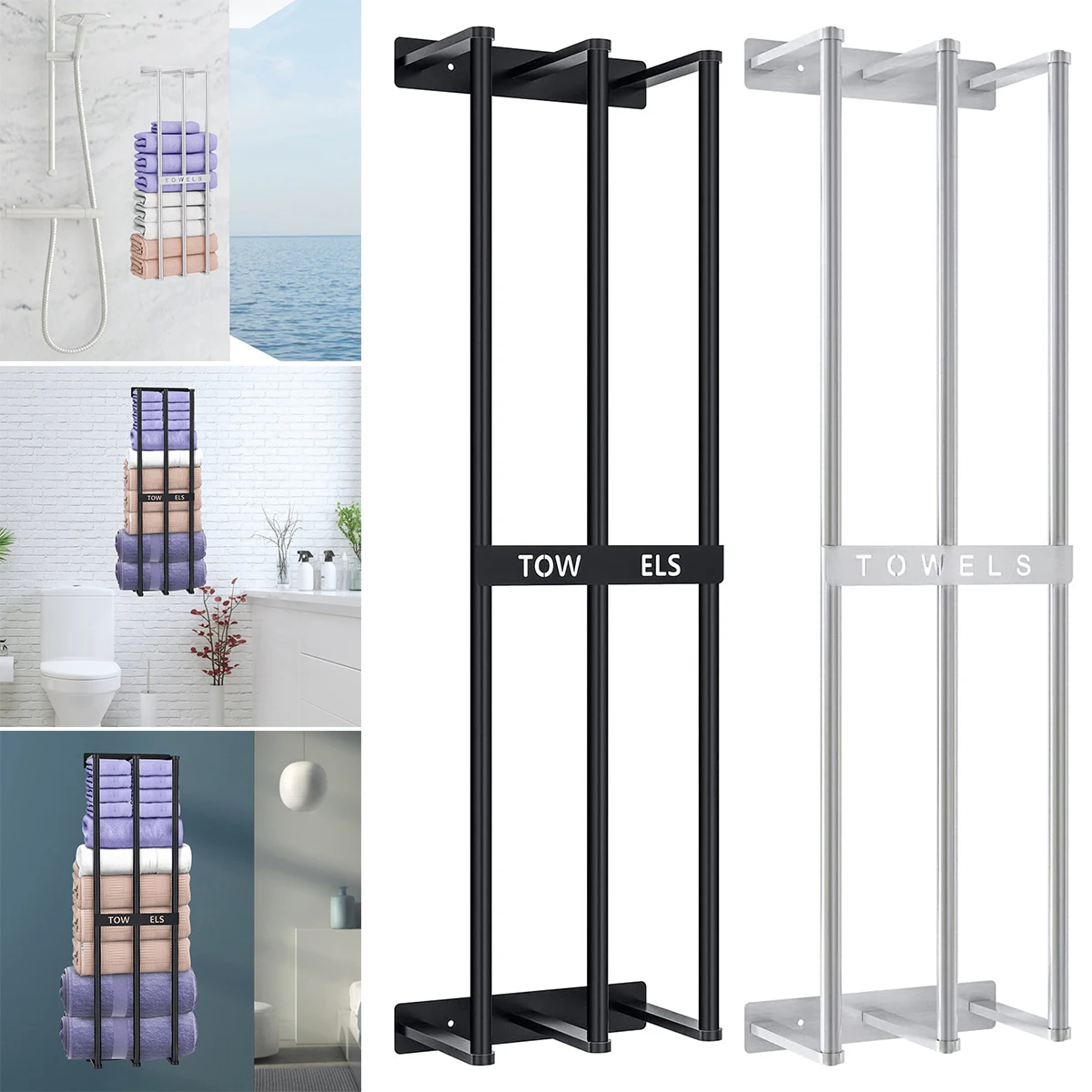 

Wall Towel Rack Stainless Steel Bath Tower Holder Wall Mounted Tower Storage Organizer Durable Rolled Tower Rack Holder Metal