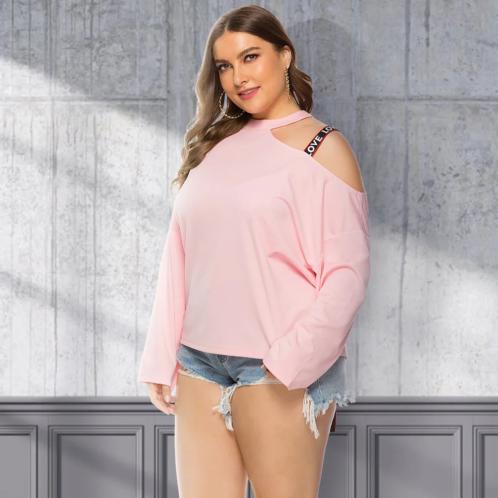 Plus Size Women Clothing Fall Fashion Casual Sexy Solid Off Shoulder Long Sleeve Fashion Loose T-Shirt Ladies Top L-4XL Oversize
