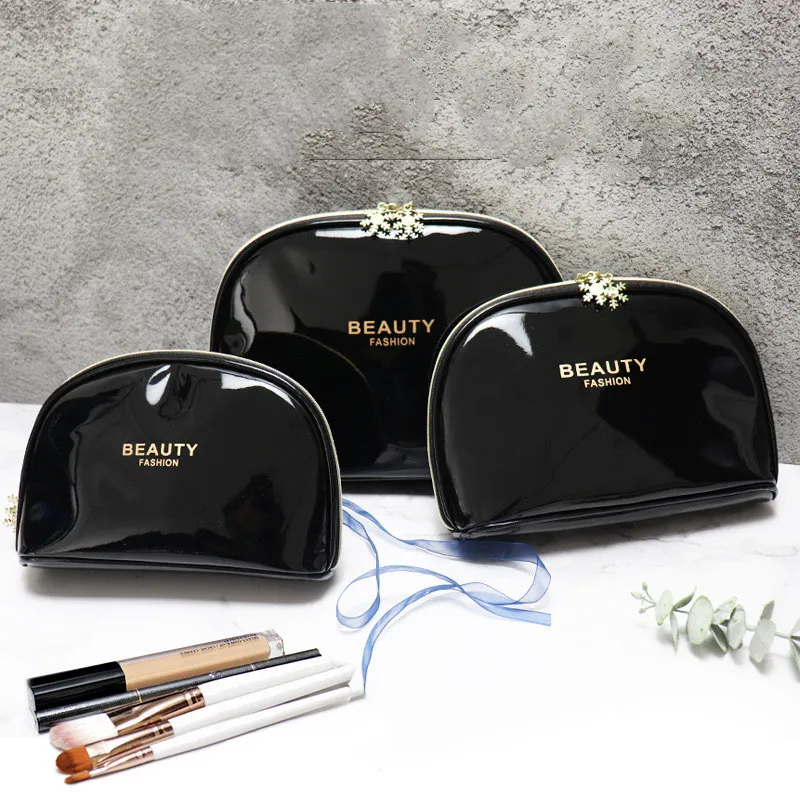 patent leather black female small portable shell cosmetic bag storage simple multi-functional large-capacity waterproof travel