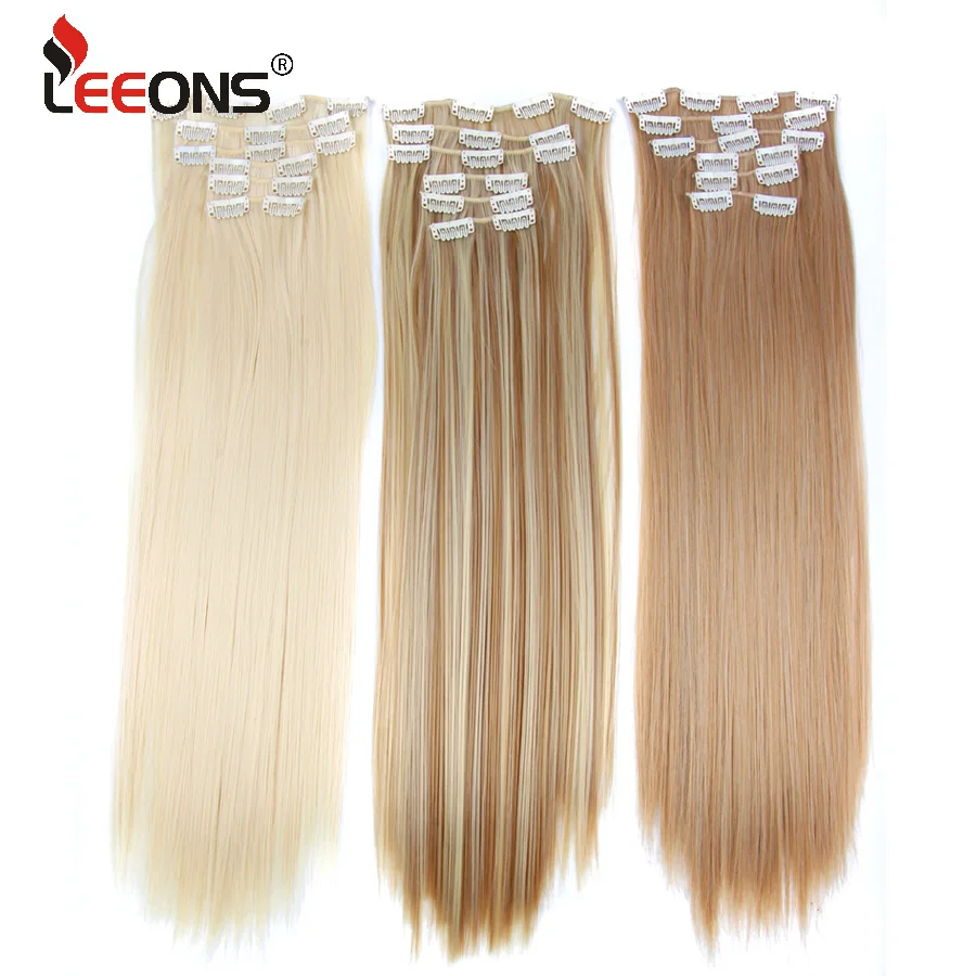 Leeons Long Straigh 16 Clip In Hair Extension Clip For Women Synthetic Hair 6Pcs/Set Hair Extension Clip In Ombre Fake Hairpiece