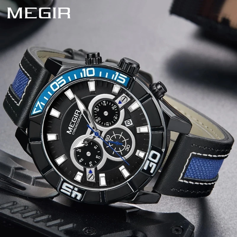 

Creative MEGIR Chronograph Men Sport Watch Fashion Army Military Quartz Wrist Watches Clock Men Relogio Masculino 2066 Saat