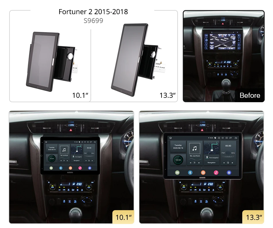 13.3 Inch 1920*1080 Ownice 1 Din Android 10.0 Car Radio for Toyota Fortuner 2 2015 - 2018 GPS Audio Player Auto Rotatable Nano купить по