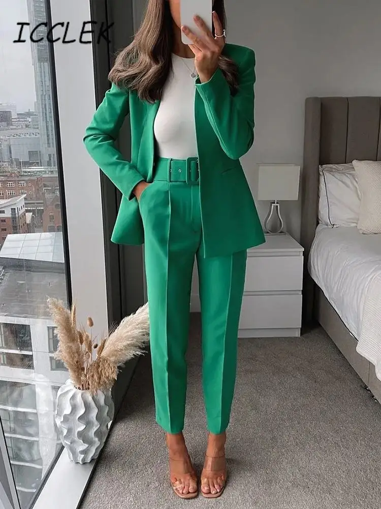 Icclek Women's Blazers Office Ladies Jackets Elegant Coats Female Long Sleeves Tops Femme Streetwear Skinny Mujer Outerwear