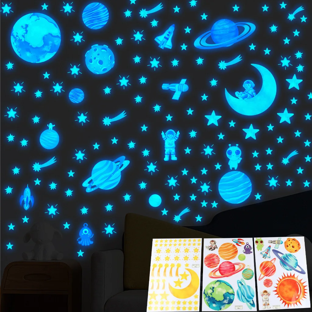 

Astronaut Wall Stickers Planet Universe Starry Night Light Stickers Cartoon PET Film Luminous Wall Stickers Bedroom Decor