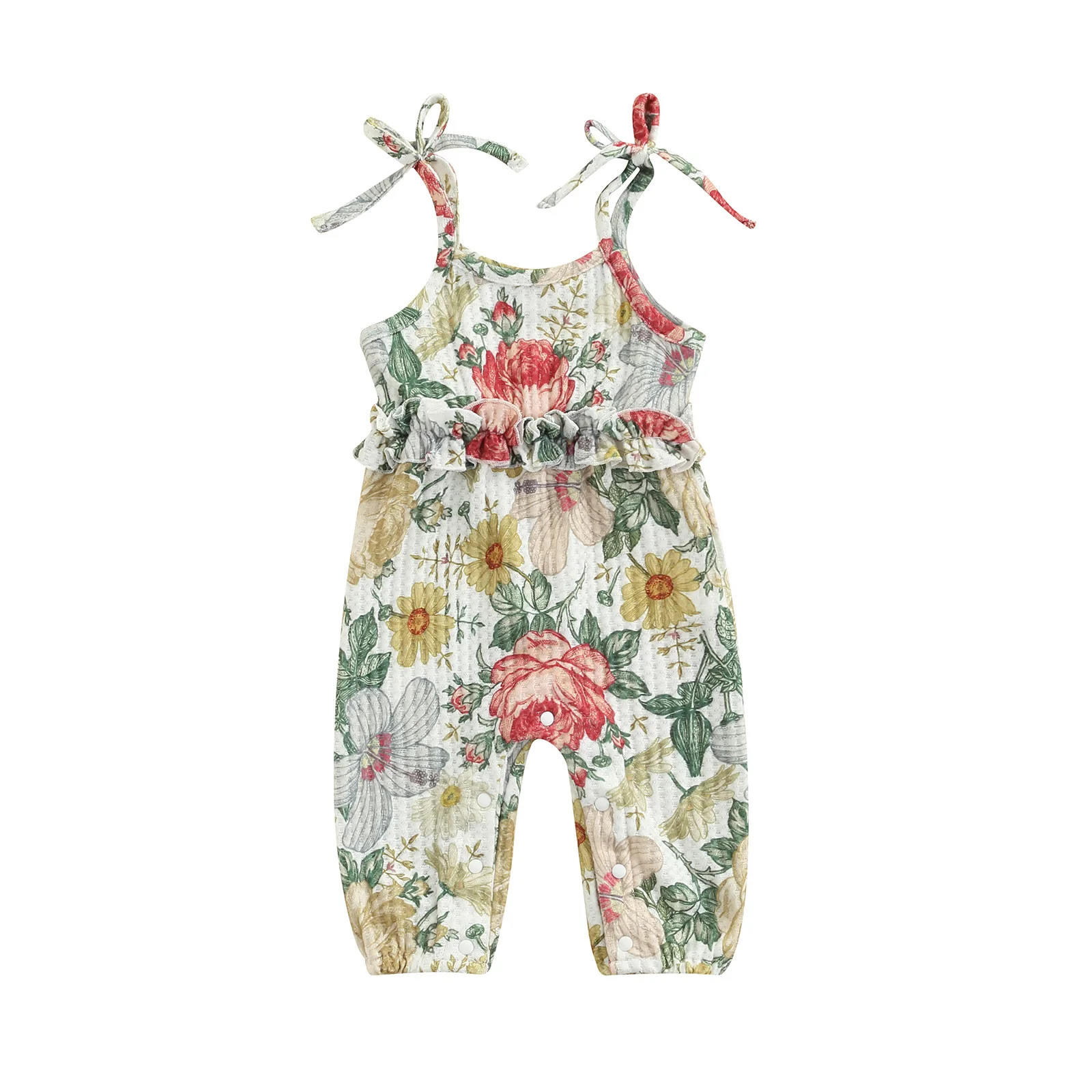

Baby Girls Casual Jumpsuit, Multi-color Floral Printed Pattern Sleeveless Off-the-shoulder Bodysuits Rompers, 3-24 Months