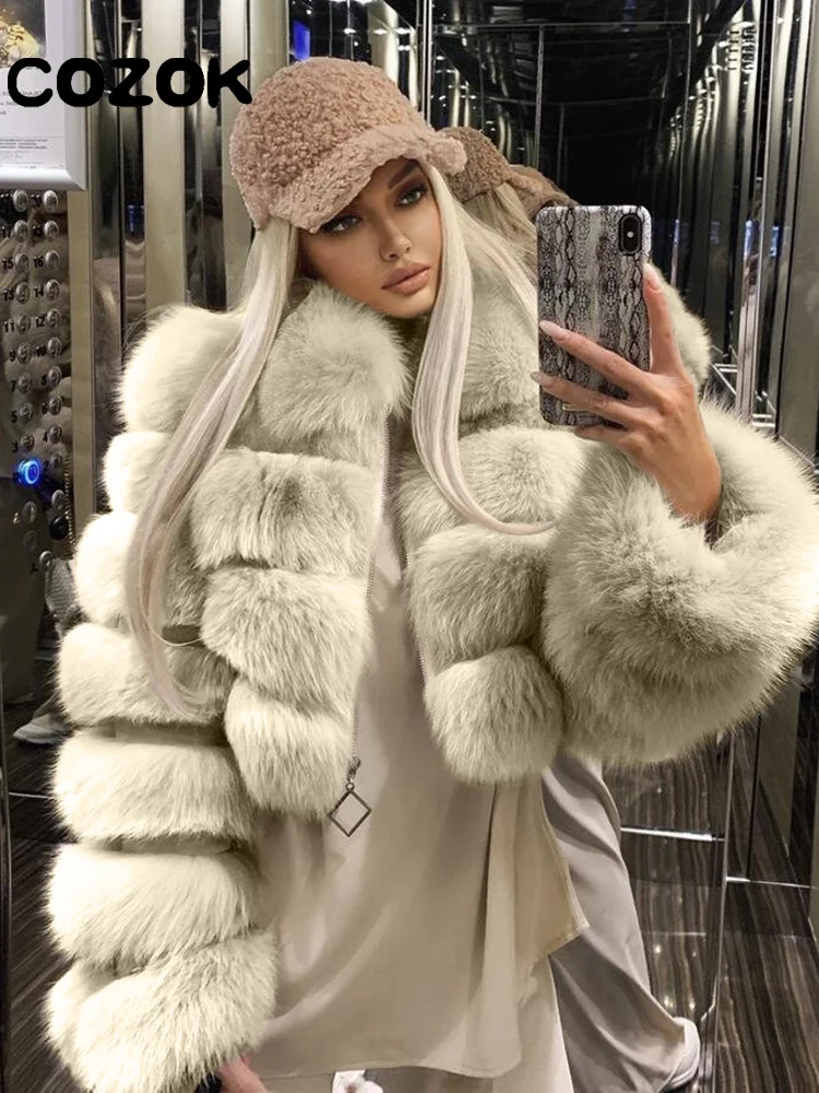2022 Winter Jackets Women Warm Faux Fur Coat Fashion Natural Real Fox Fur Short Coats White High Quality Luxury Oversize Outwear