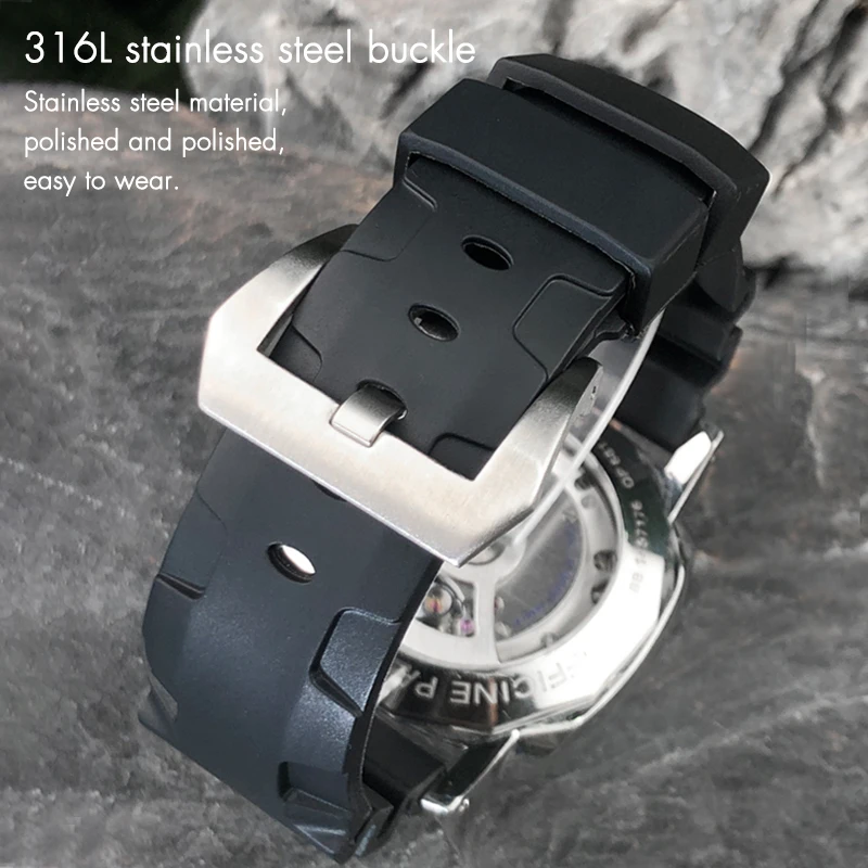 High Quality 22mm 24mm 26mm Nature Rubber Watchband Fit for Panerai PAM Silicone Red Blue Watch Strap Waterproof Bracelets Tools