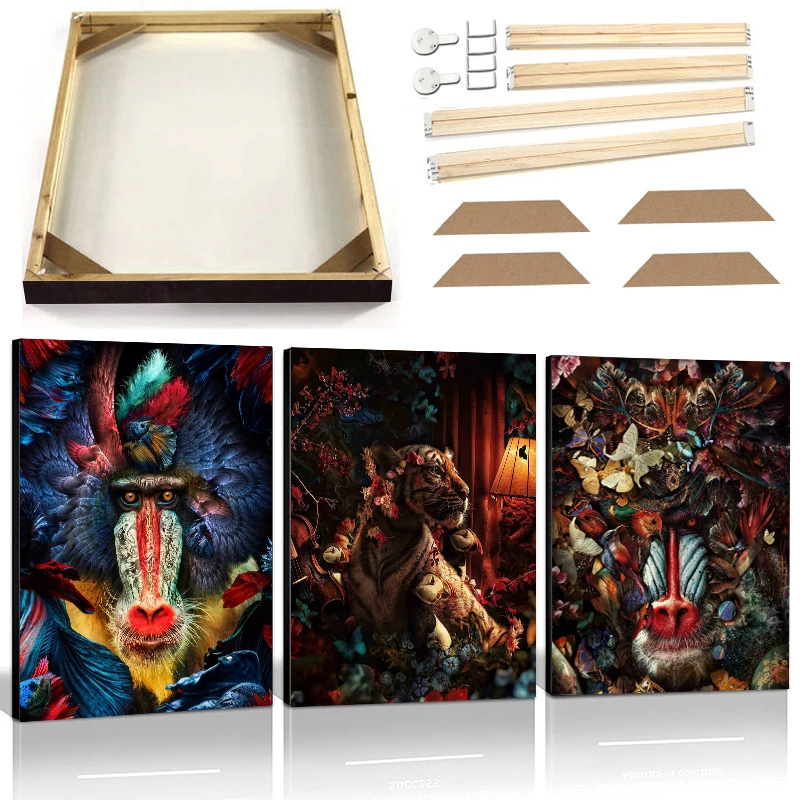 

Настенная Картина на холсте с рамкой, слон, орангутан, фламинго в цветах, постер с тропическими животными для домашнего декора